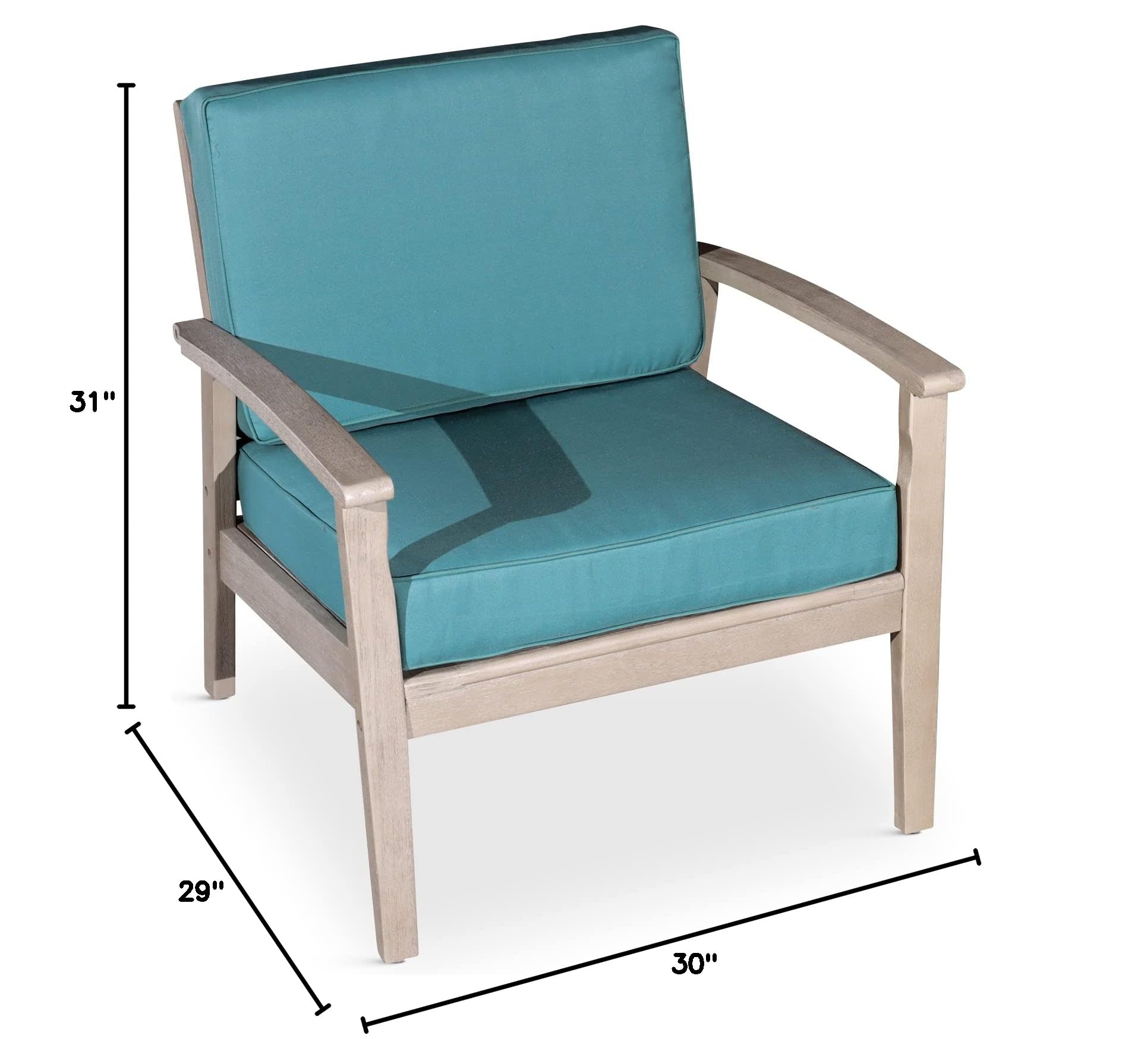 DTY Outdoor Living Longs Peak Deep Seat Eucalyptus Chair - Driftwood Gray Finish with Sage Cushions | Patio, Garden, Poolside & Backyard Relaxation Furniture