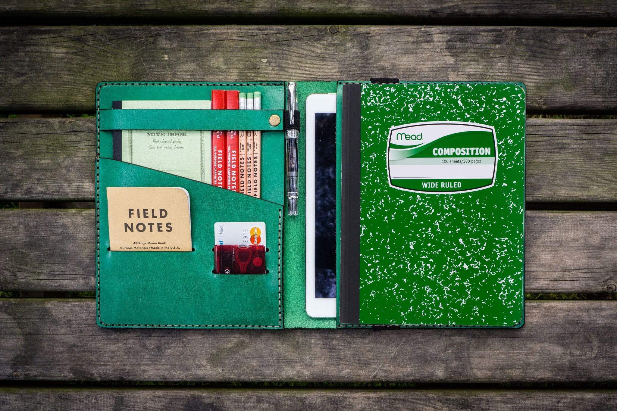 iPad Pro 11 & 10.5 Inch Protective Case with B5 Notebook Cover - Durable Green Folio for Work, School & Travel | Compatible with Apple Pencil