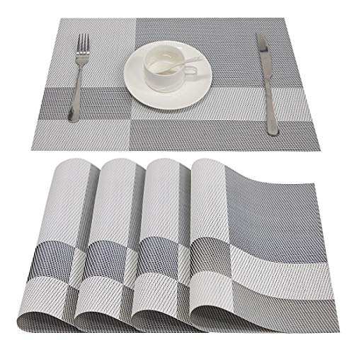 CHENHAN Non-Slip PVC Placemats Set of 10 - Washable Dining Table Mats for Kitchen, Cup Coasters & Wine Pads (Grey) - Perfect for Dinner Parties, Daily Meals & Home Decor