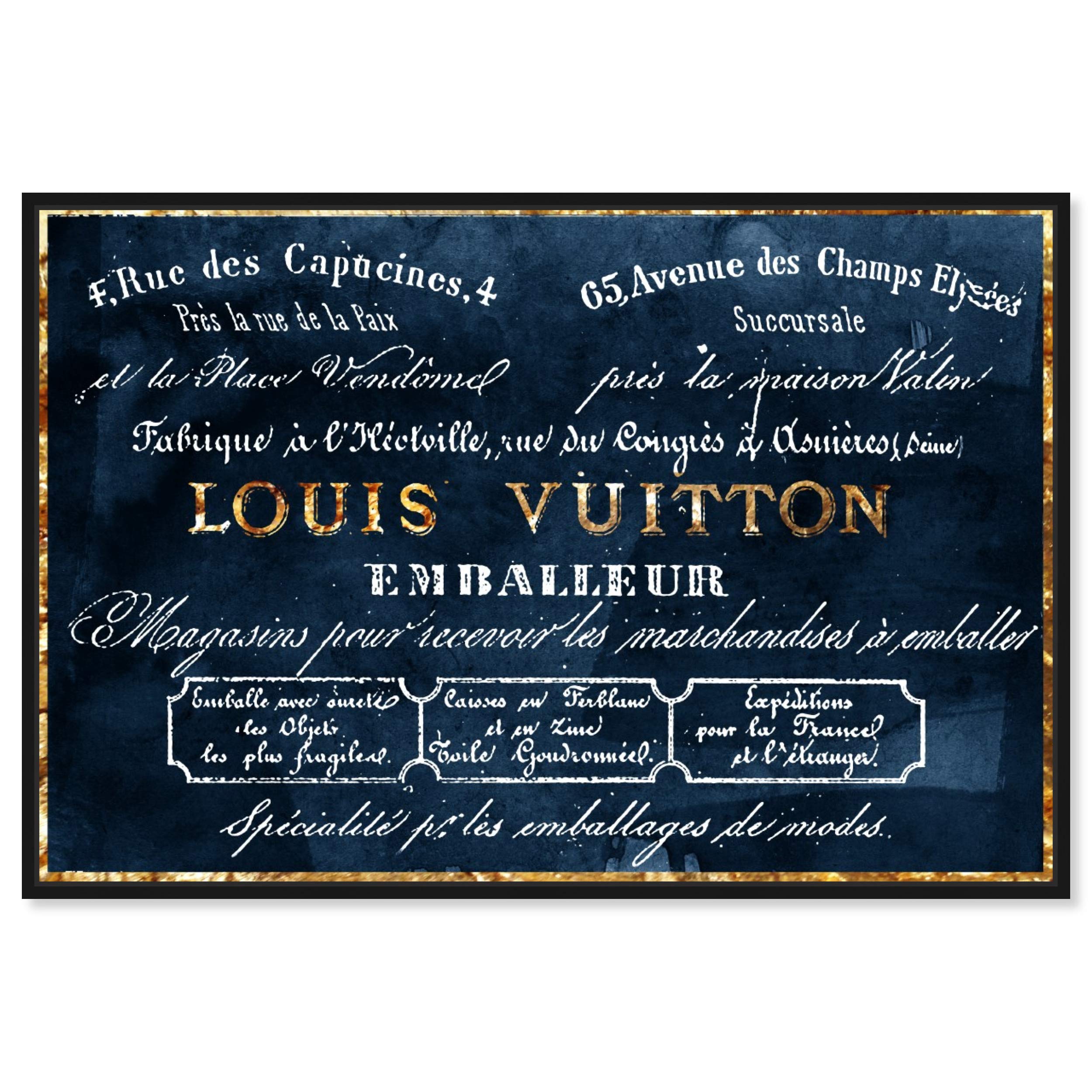 Fashion & Glam Framed Wall Art Canvas Prints - 'Emballeur Navy' Road Signs Decor for Living Room, Bedroom & Office