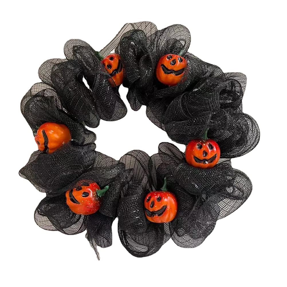 SOIMISS Halloween Wreath Pendant - Pumpkin Gauze Decor for Halloween Party, Door Hanging, Home & Office Decoration