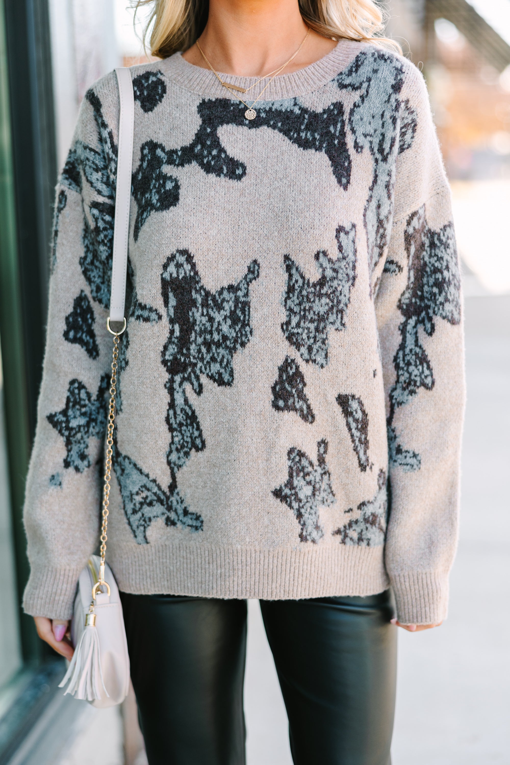 Always Have Love Oatmeal Brown Abstract Sweater - Cozy Oversized Knit Pullover for Women | Perfect for Fall Fashion, Casual Outfits & Coffee Dates