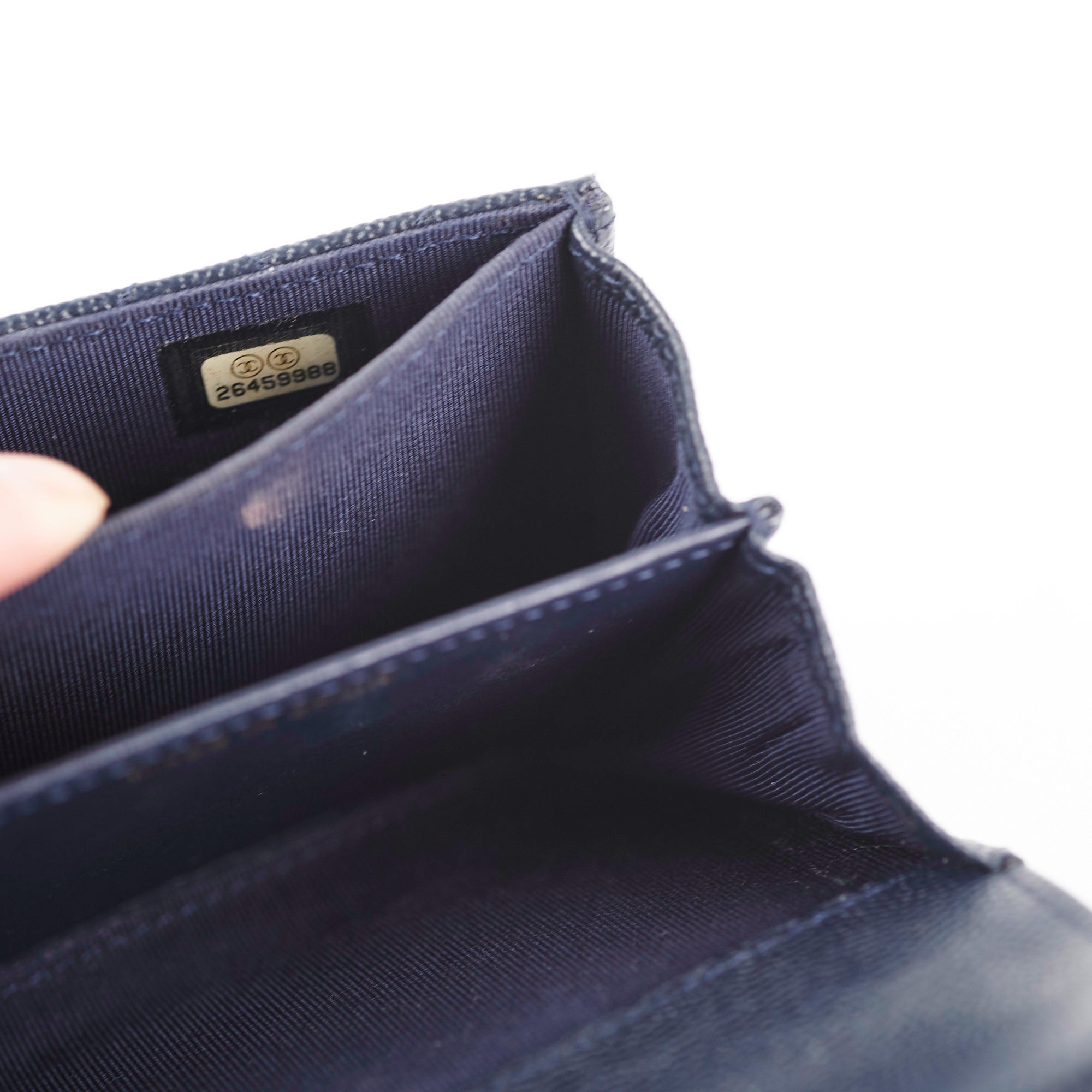 Chanel Navy Blue Caviar Leather Card Holder - Luxury Slim Wallet for Credit Cards & ID - Perfect for Everyday Use & Travel
