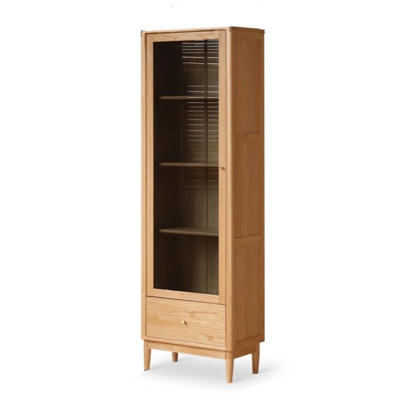 Oak Solid Wood Modern Glass Door Bookcase - Stylish Bookshelf for Living Room, Office & Library - Perfect for Home Decor & Book Storage