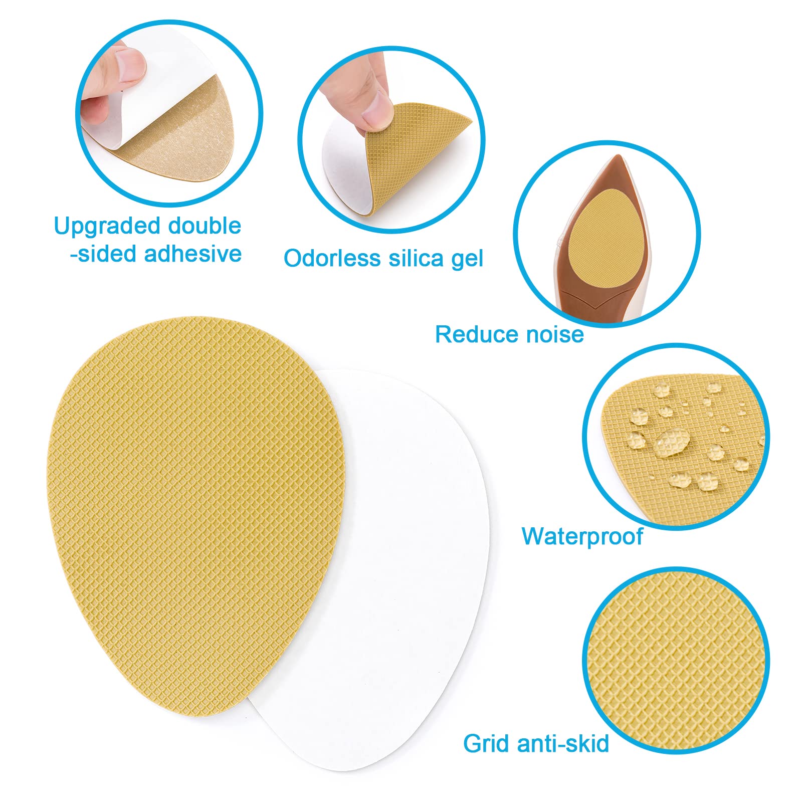 Non-Slip Shoe Pads - GADEBAO Self-Adhesive Anti-Slip Shoe Grips for High Heels & Dress Shoes, Odorless Silicone Sole Protectors (4 Black + 4 Beige) - Perfect for Work, Parties & Slippery Floors