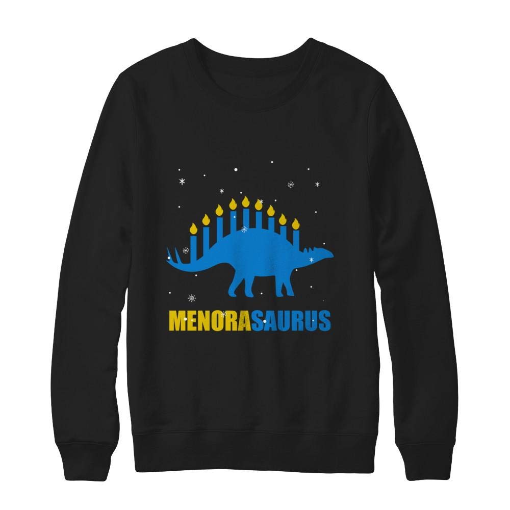 Funny Hanukkah Dinosaur Menorah Stegosaurus Menorasaurus Shirt & Sweatshirt - Perfect for Jewish Holiday Gifts, Chanukah Parties & Dinosaur Lovers