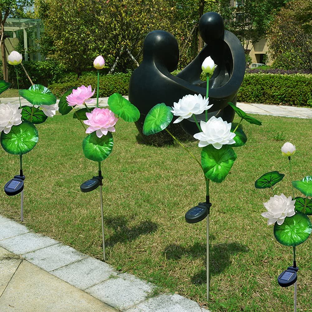 2 Pack Solar Lotus Flower Lights - Waterproof Outdoor Solar Garden Lights for Pathway, Lawn, Patio, Yard - Decorative Solar Stake Landscape Lighting (White) | Perfect for Garden Decor, Walkway Illumination & Backyard Ambience