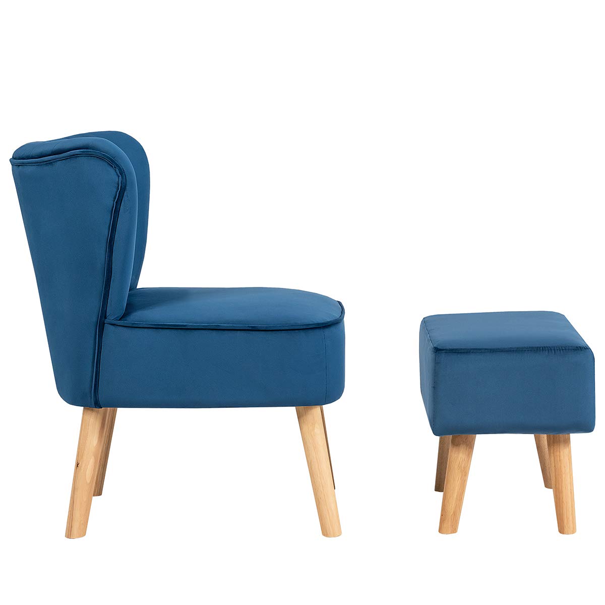 Giantex Modern Accent Chair and Ottoman Set - Velvet Upholstered Armless Slipper Sofa with Button Tufted Footstool, Single Chair for Living Room, Bedroom & Home Office - Blue | Perfect for Reading Nook, Lounge Area & Small Space Decor