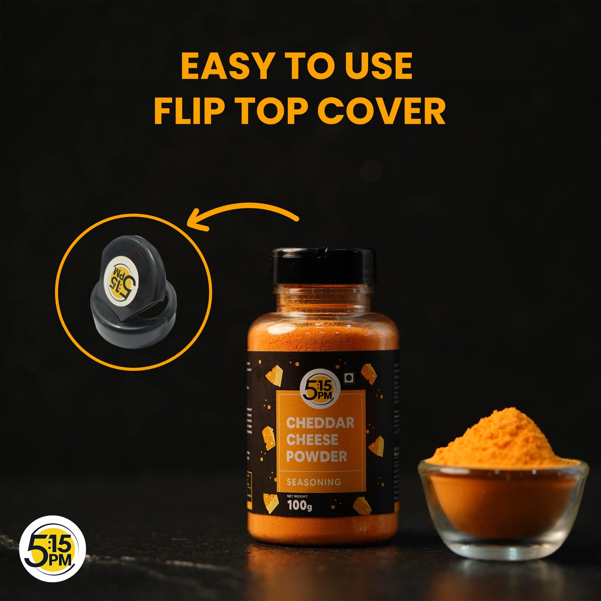5:15PM Cheddar Cheese Seasoning Powder 100g - Premium Cheddar Cheese Powder for Popcorn, Pasta, Pizza, Nachos & Fries | Perfect for Snacks, Cooking & Baking at Home