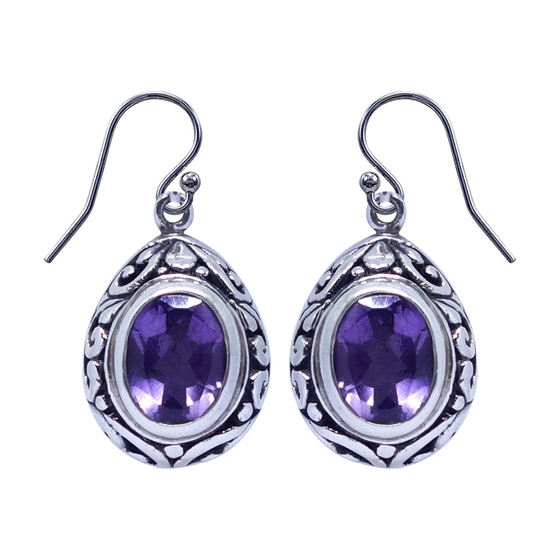 Handmade 925 Sterling Silver Purple Amethyst Gemstone Filigree Drop Dangle Earrings for Women | Unique Tribal Fashion Jewelry | Perfect for Boho Chic, Wedding & Special Occasions