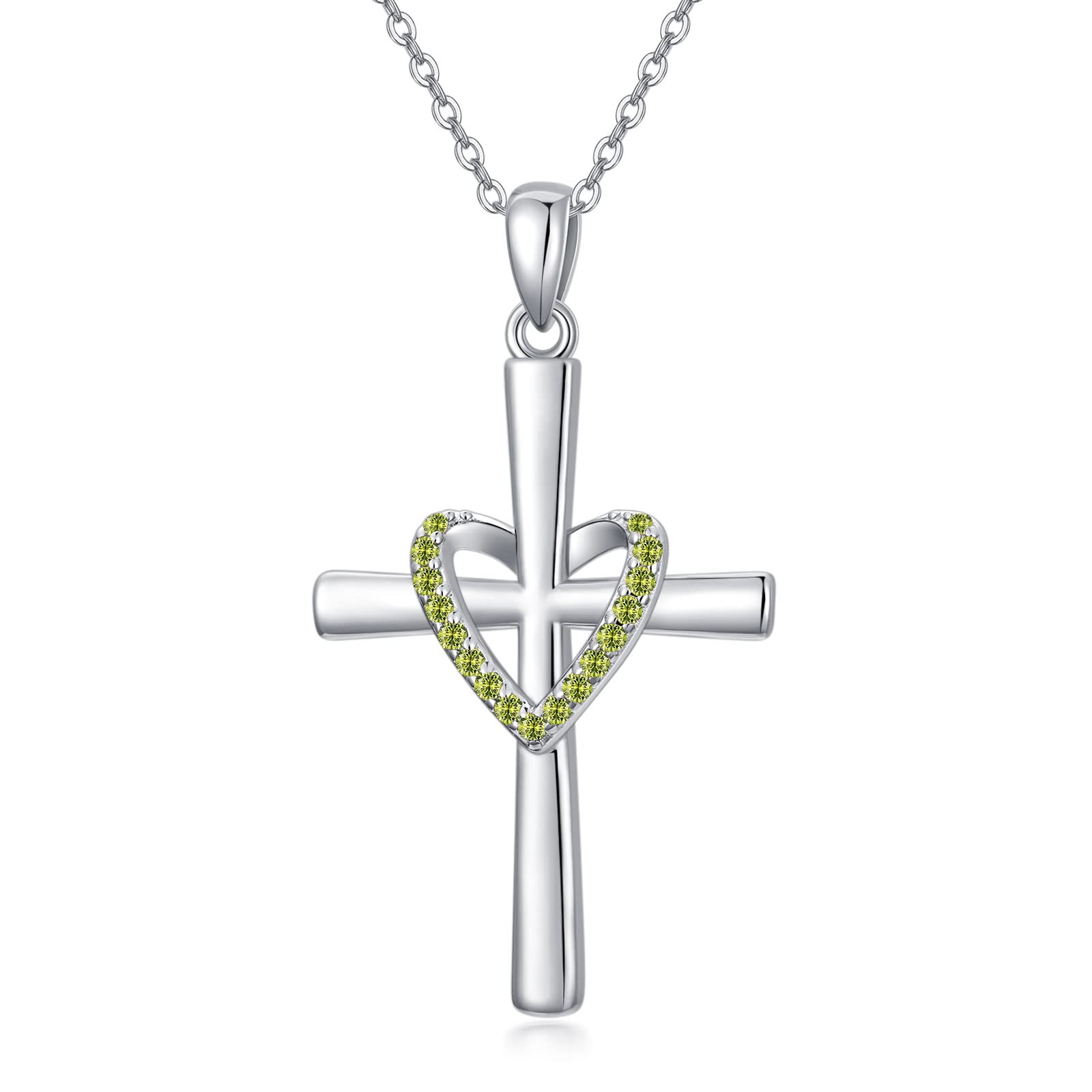 925 Sterling Silver Birthstone Cross Necklace for Women - Cubic Zirconia Heart Crucifix Pendant, Fine Religious Jewelry | Perfect Birthday, Mother's Day Gift for Wife, Mom | Ideal for Church, Weddings & Special Occasions