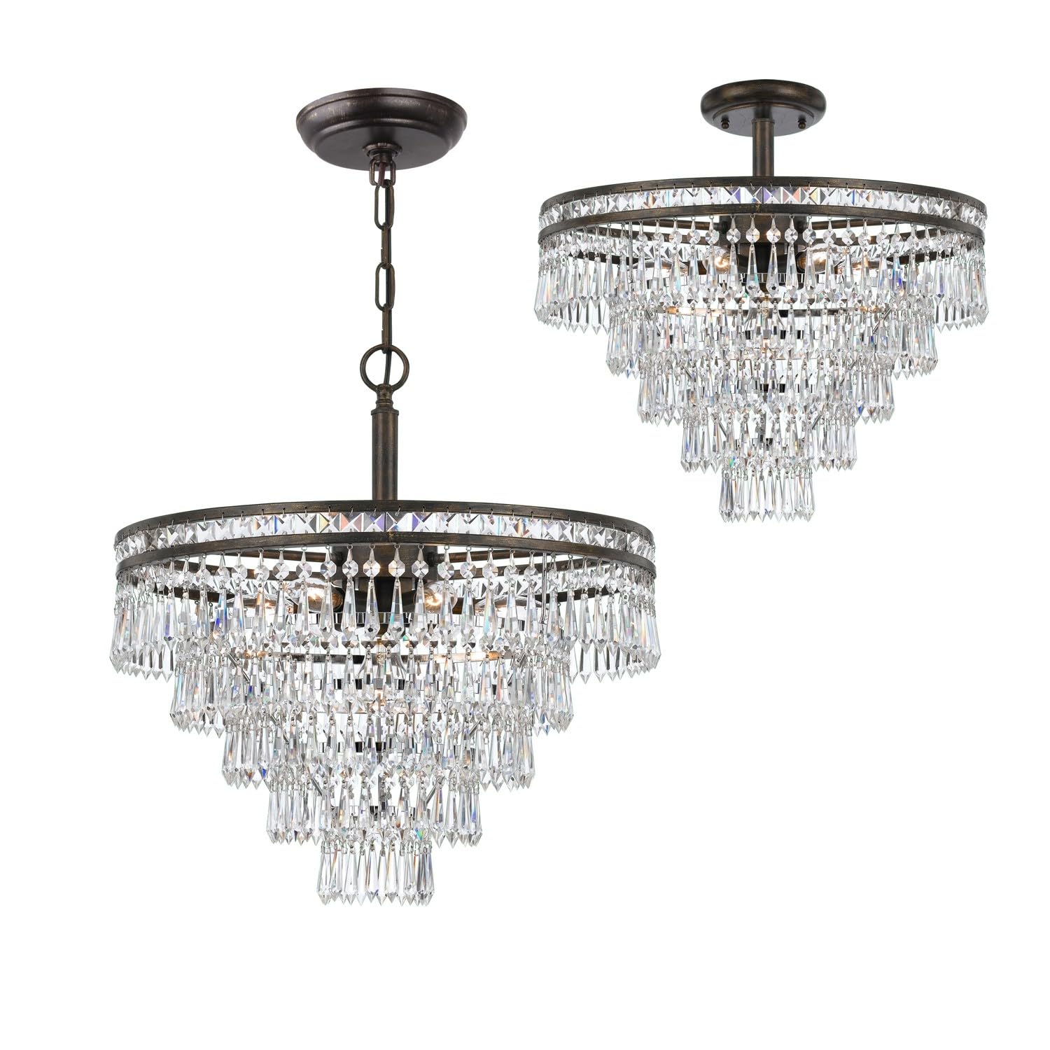 Mercer 7-Light Hand-Cut Crystal English Bronze Chandelier - Elegant Dining Room Lighting Fixture for Home Decor