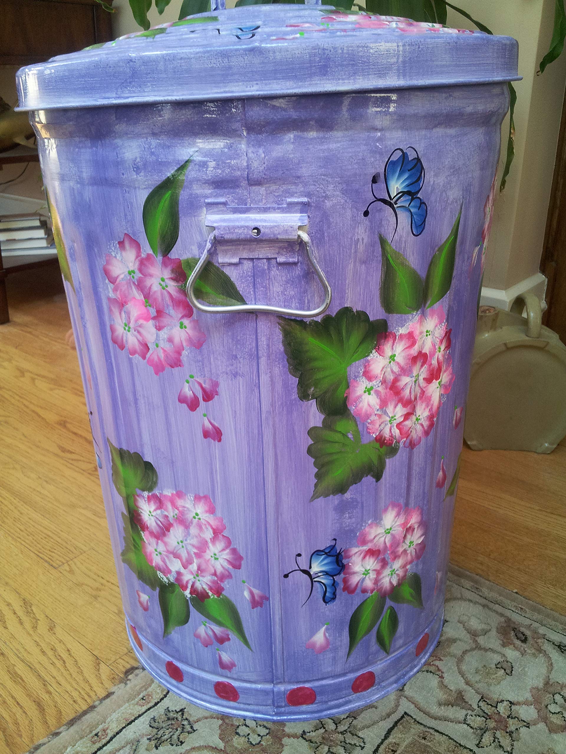 20 Gallon Hand Painted Galvanized Steel Trash Can - Durable Outdoor & Indoor Garbage Bin for Home, Office, Kitchen, and Garden Waste Disposal