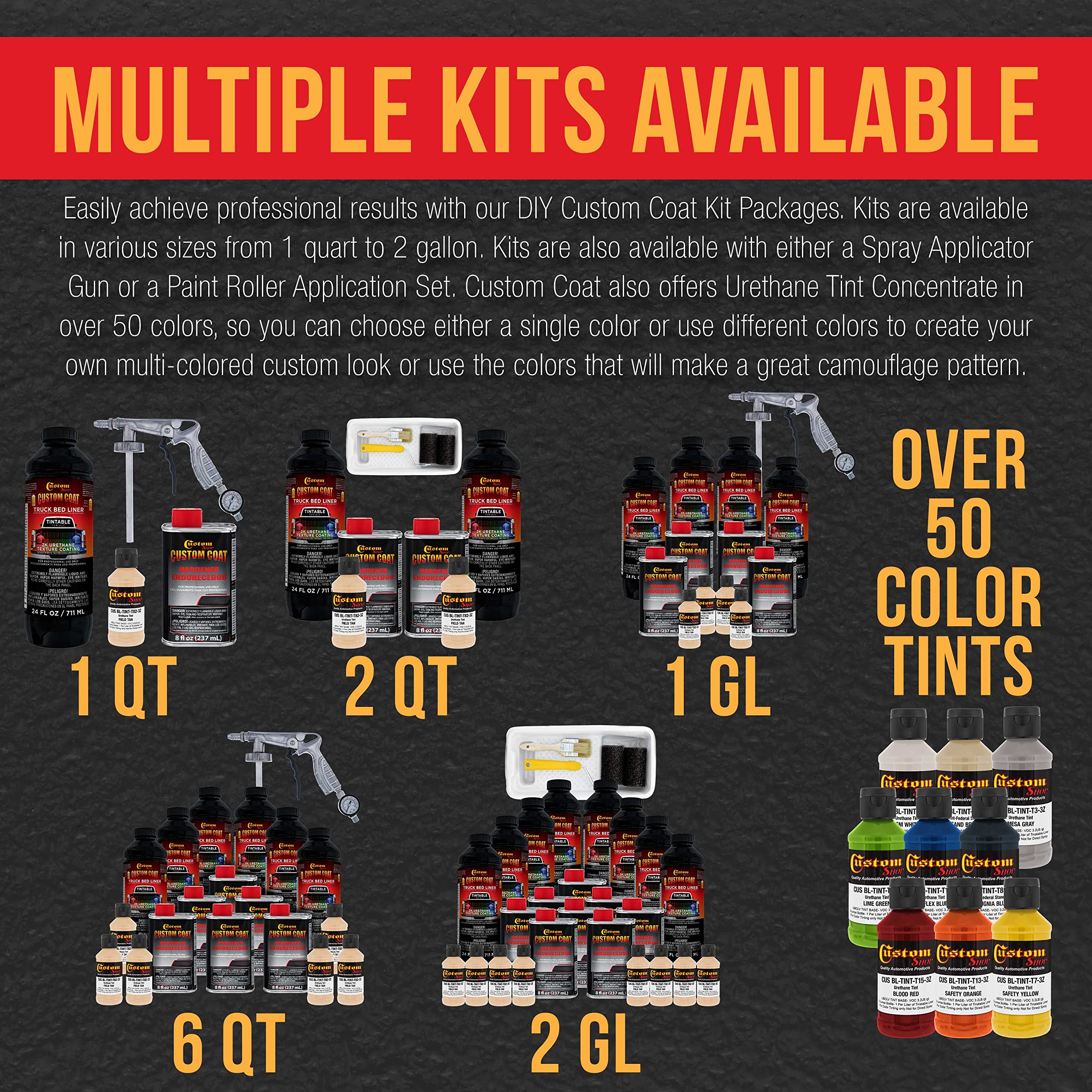 Custom Coat Federal Standard Color #30480 Field Tan T82 Urethane Truck Bed Liner Kit - 1 Gallon Roll-On, Brush-On or Spray-On Protective Coating with Roller Applicator | Durable Textured Finish for Pickup Trucks, Trailers & Off-Road Vehicles
