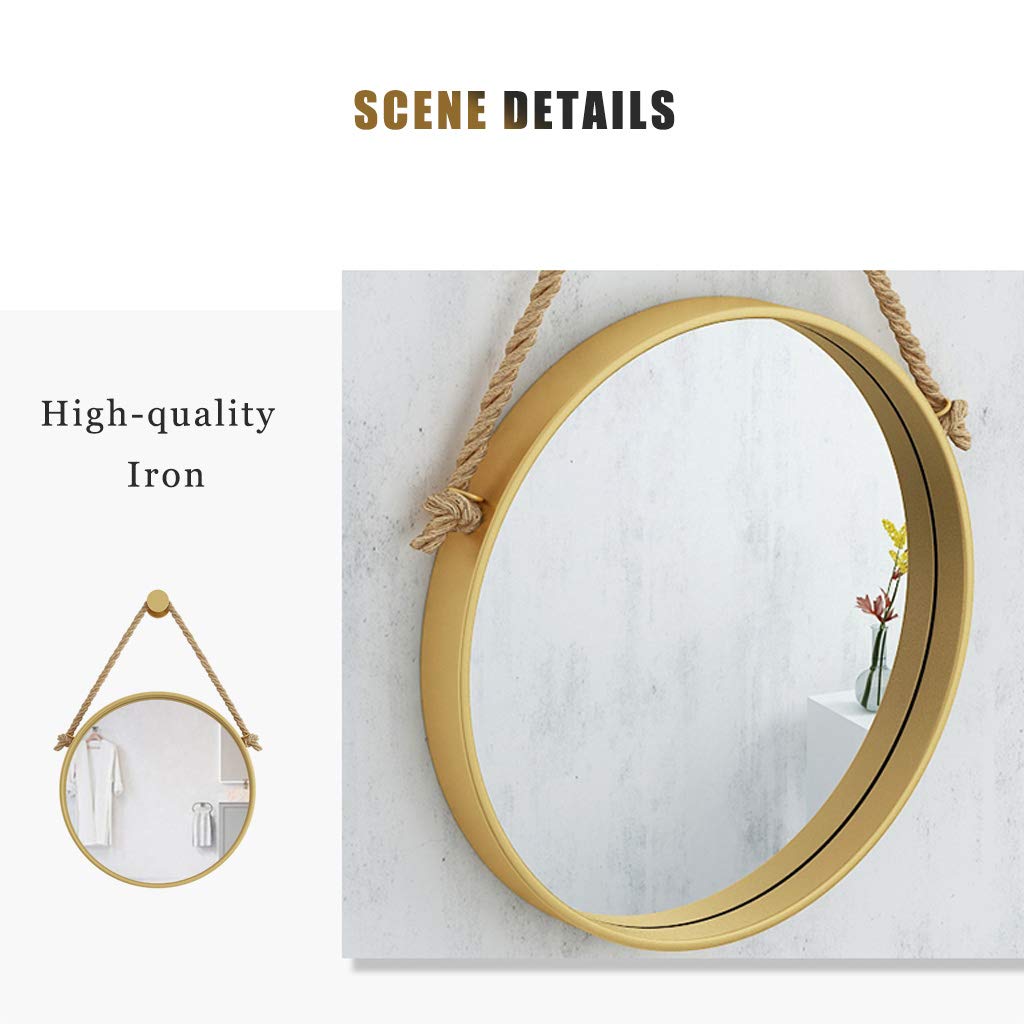 Gold Metal Frame Round Bathroom Mirror - Shatterproof Wall Mounted Hanging Mirror (15.7