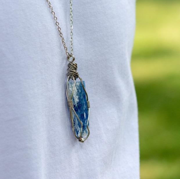 Natural Raw Blue Kyanite Crystal Wire Wrapped Necklace - Healing Stone Jewelry for Meditation, Energy Work & Spiritual Gifts