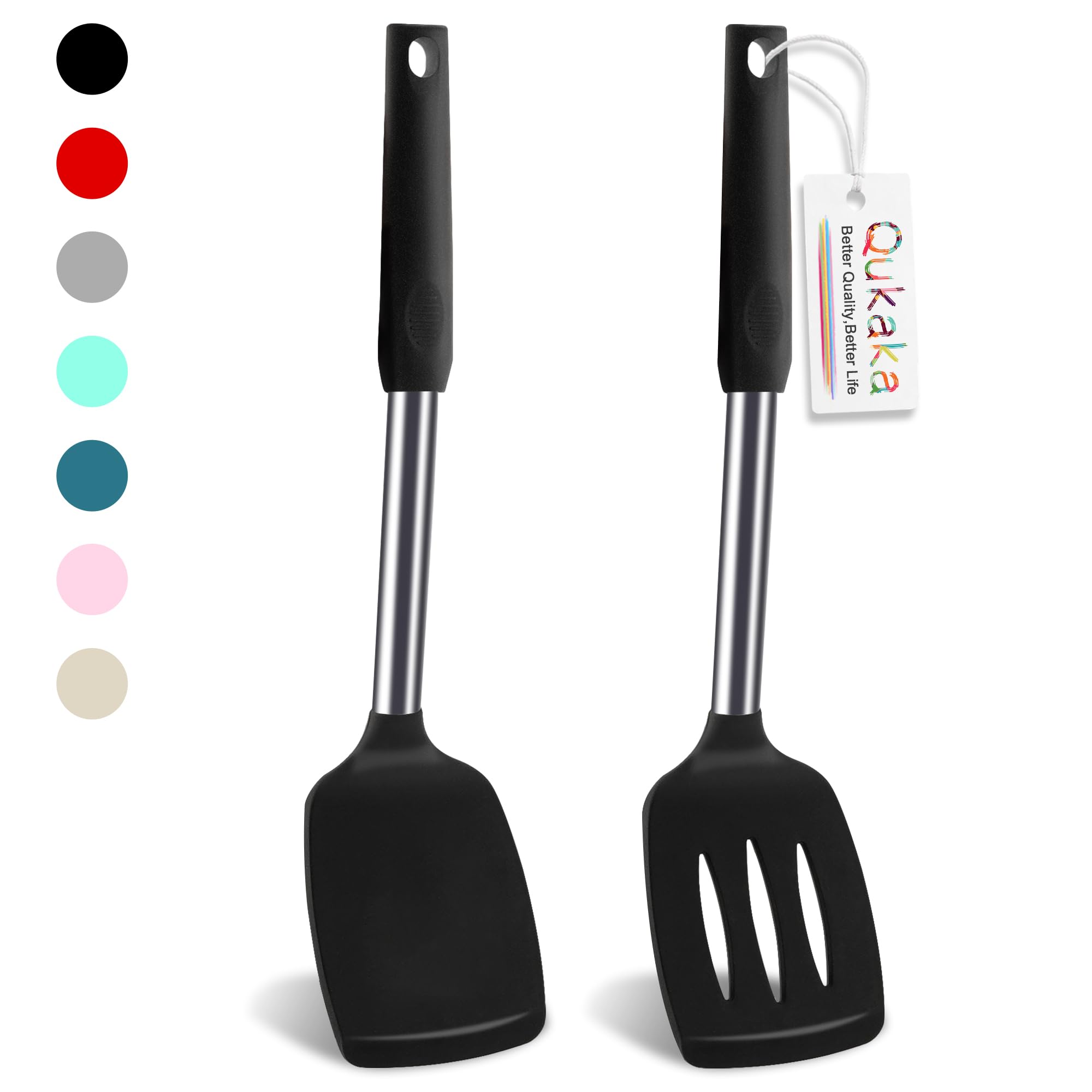 2 Pack Heat-Resistant Silicone Spatula Set - Solid & Slotted Turner for Cooking, Baking, Flipping Fish, Eggs & Pancakes - Non-Stick Kitchen Utensils for Woks, Pans & Grills - Perfect for Home Chefs & Professional Kitchens