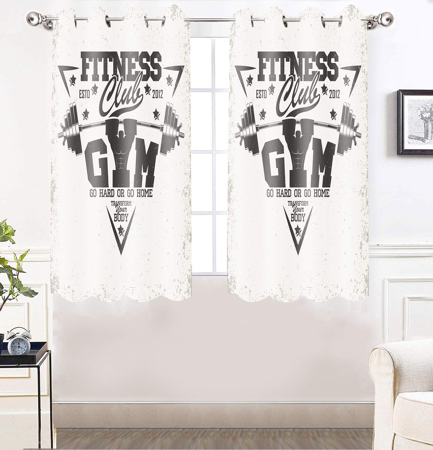 Premium Thermal Insulated Gym Curtains 2 Panels Set - 52x63 Inches Workout Bodybuilding Exercise Window Drapes with Grommets & Custom Logo - Perfect for Home Gyms, Fitness Studios & Training Rooms