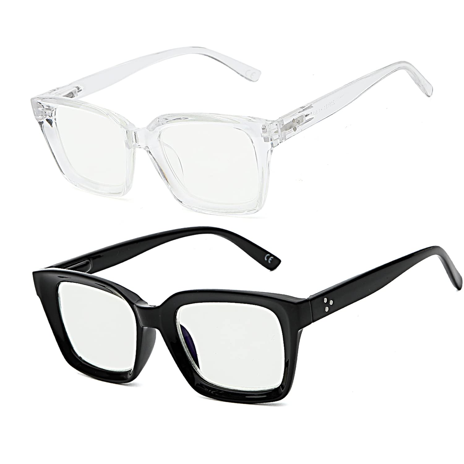 Trendy Oprah Style Reading Glasses for Women - 2 Pack Blue Light Blocking Readers with Spring Hinge, Anti-Eyestrain & UV Protection - Perfect for Computer Work, Reading, and Screen Time