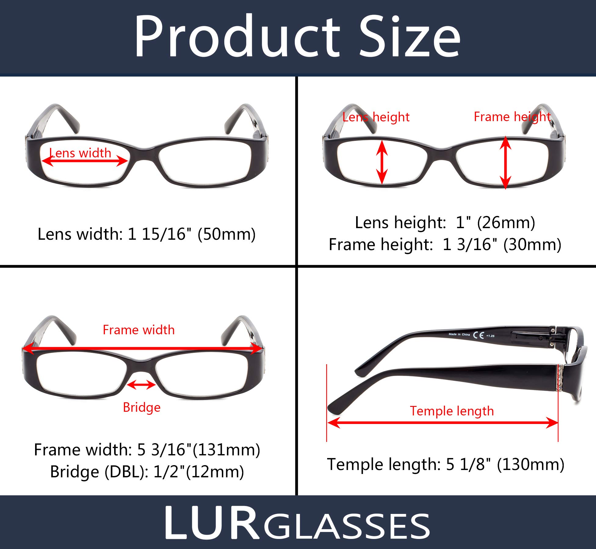 5 Pack Women's Reading Glasses with Austrian Crystals - Perfect for Reading & Fashion