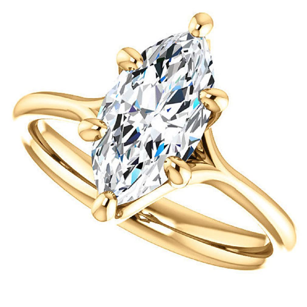 10K Solid Yellow Gold Handmade Engagement Rings 2.0 CT Marquise Cut Moissanite Diamond Solitaire Wedding Band Set for Women - Elegant Bridal Jewelry for Proposals, Anniversaries & Special Occasions
