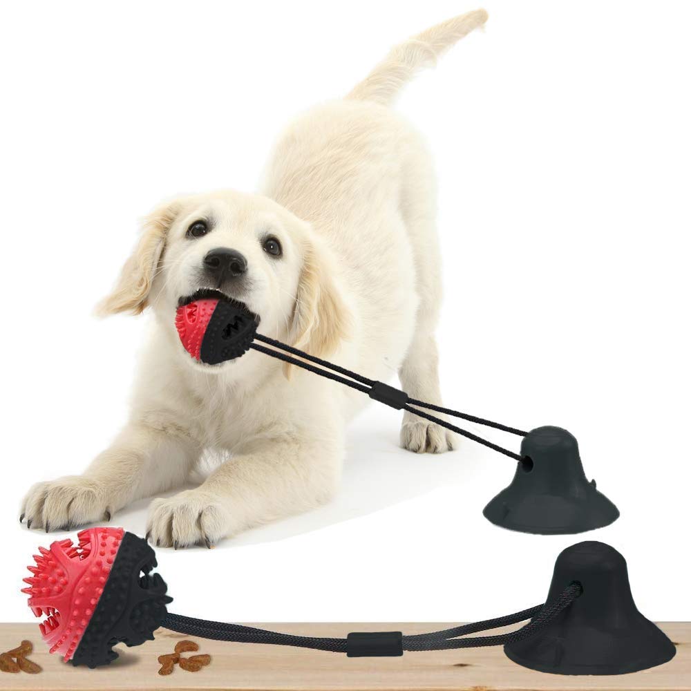 Grepol-V Durable Suction Cup Dog Toys for Aggressive Chewers – Interactive Chew Toy with Built-In Bell & Rope Tug Ball – Puppy Teething, Teeth Cleaning, Food Dispensing & Training Toy – Perfect for Indoor Play, Outdoor Fetch & Bonding Activities