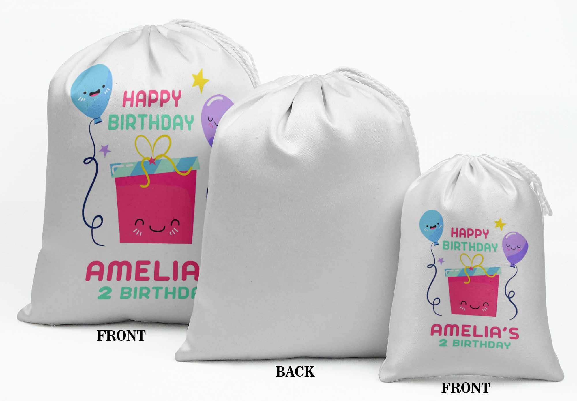 Custom White Gift Box Drawstring Pouches - 15pc Party Favor Bags for Birthdays & Events