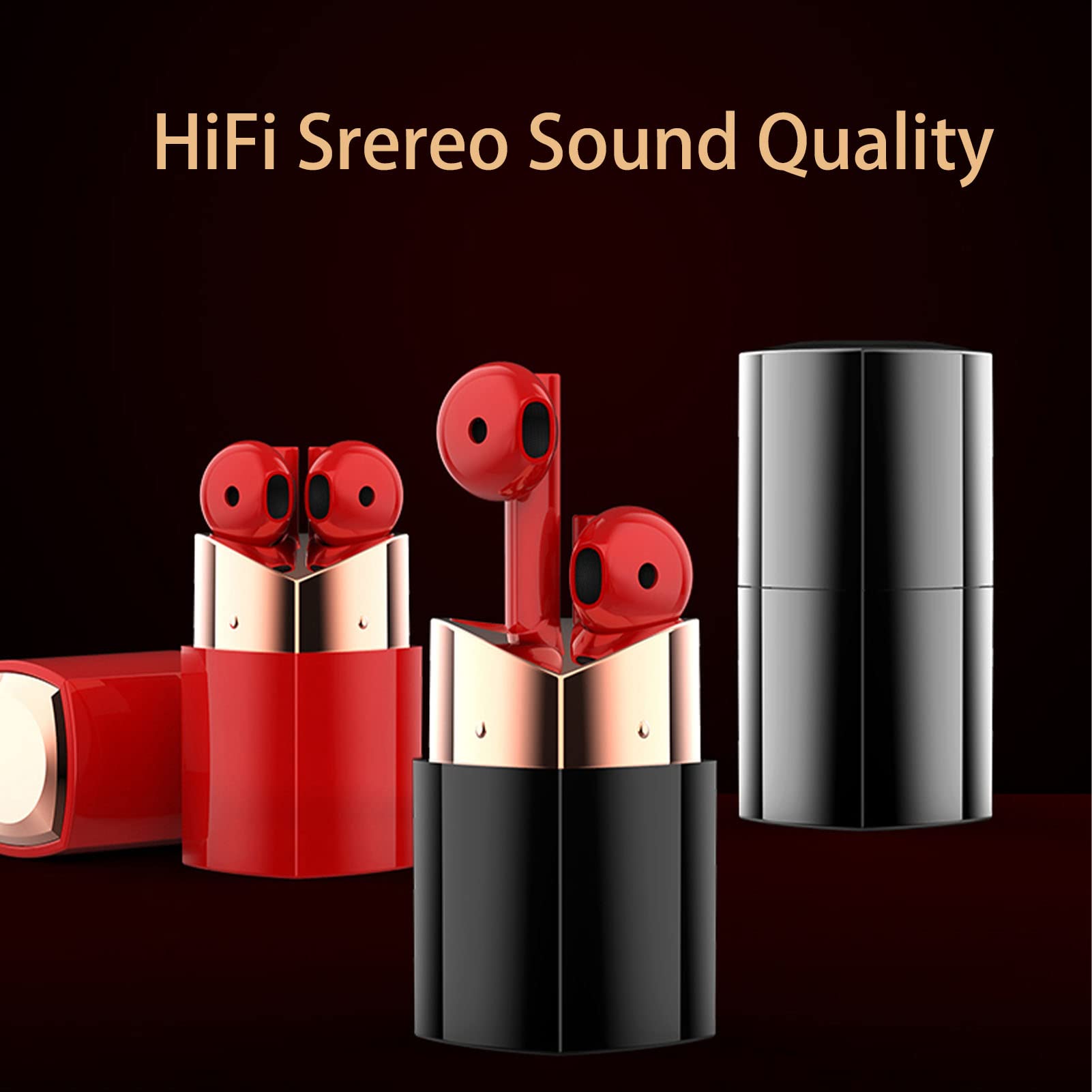 Loluka Lipstick-Shaped Bluetooth Earbuds - HiFi Stereo Sound, IPX7 Waterproof, Wireless Headphones for Android & iOS - Perfect Gift for Women, Birthday Present - Great for Gym, Running & Daily Commute