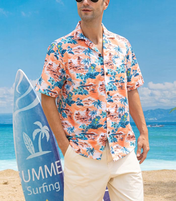 Stylish Rayon Hawaiian Shirts for Men - Breathable Short Sleeve Aloha Shirts with Front Pocket | Perfect for Beach Vacations, Summer Parties & Tropical Getaways