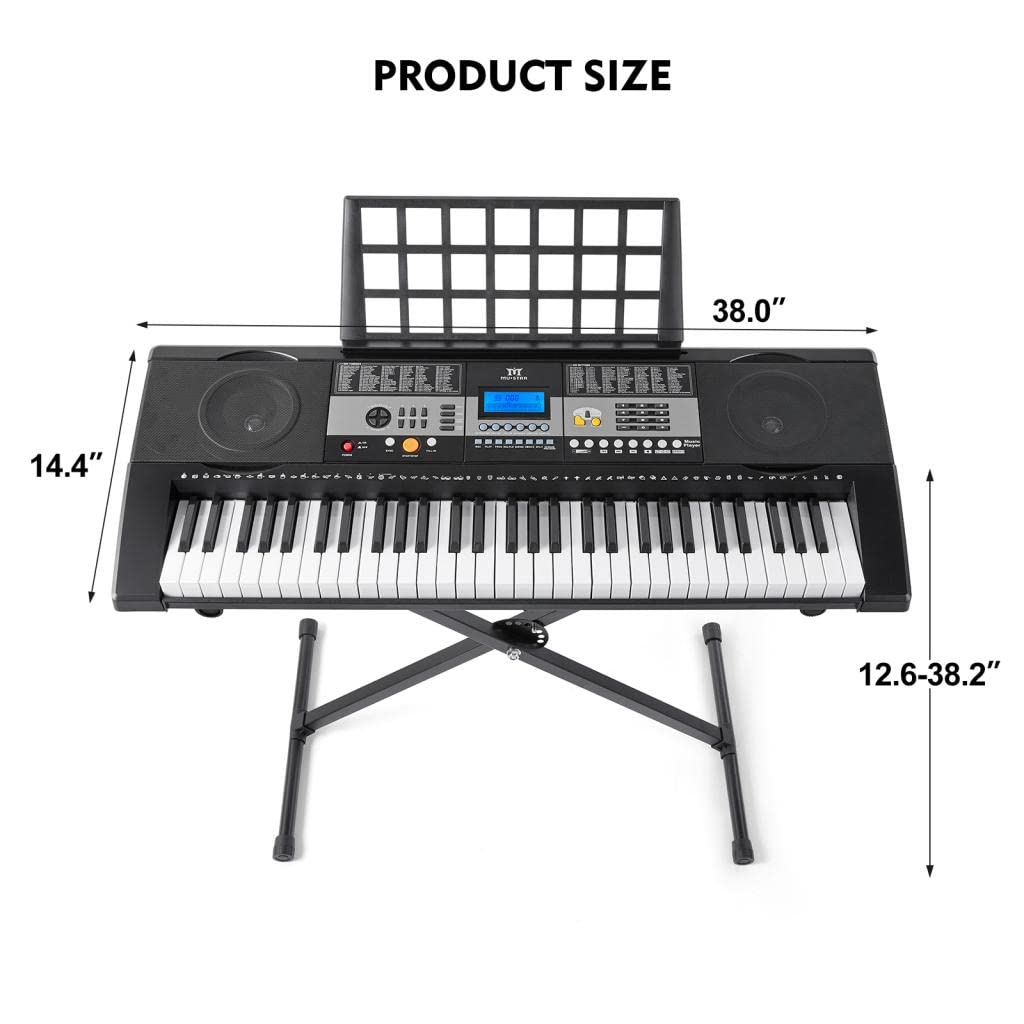 MUSTAR 61 Key Digital Piano Keyboard with Stand - Touch Sensitive Keys for Beginners, Includes Headphones & Microphone - MP3/USB/LCD Screen - Perfect for Home Practice, Music Lessons & Holiday Gifts