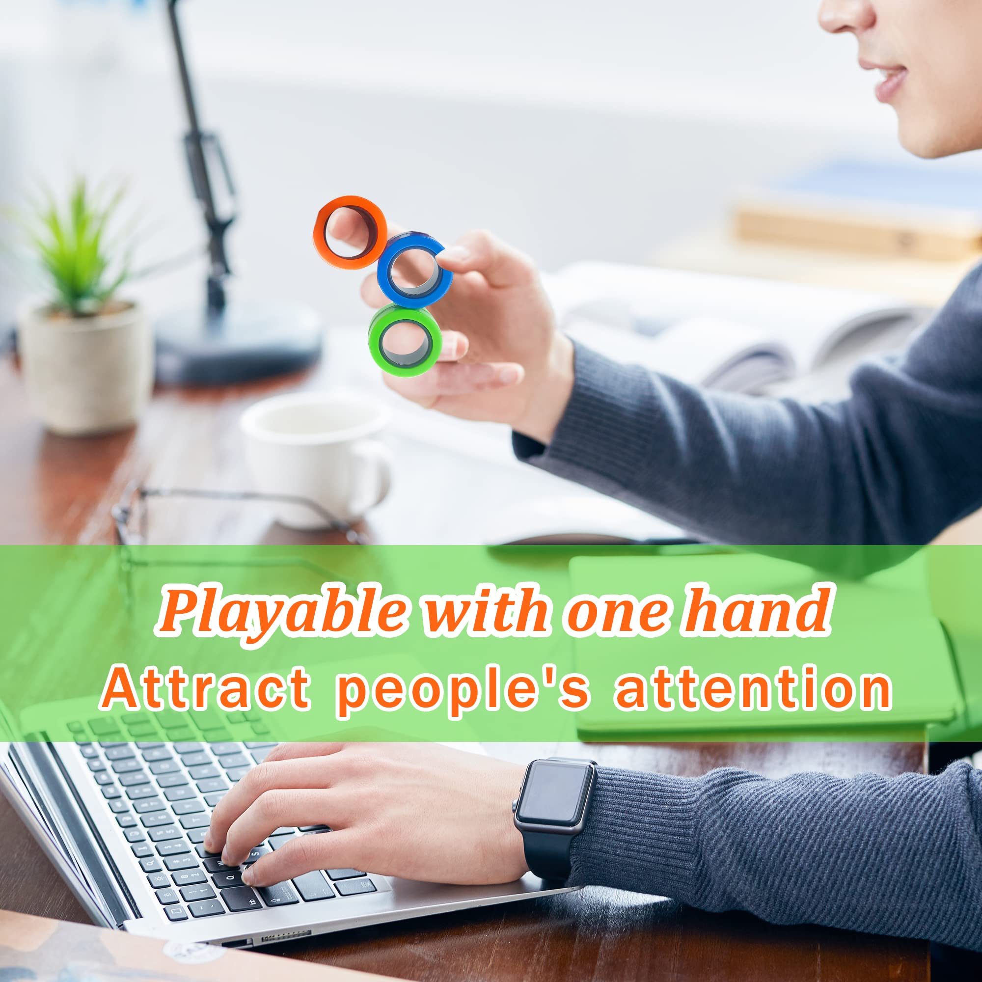 Magnetic Rings Fidget Toy Set - 3 Pack Stress Relief Sensory Toys for Adults & Kids with ADHD, Autism, OCD - Colorful Anti-Anxiety Fidget Spinner Alternative (Great for Office, School, Travel)