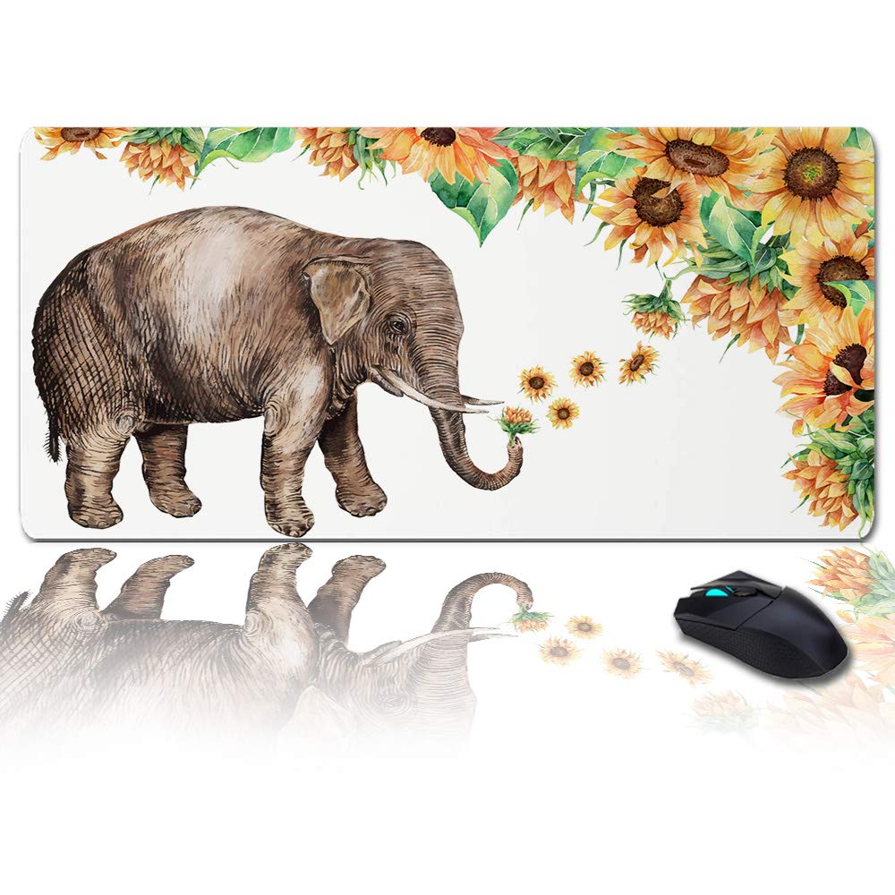 XXL Gaming Mouse Pad 35x15 Inch - Extra Large Non-Slip Desk Mat for PC, Laptop & Keyboard | Elephant & Sunflower Design | Perfect for Office, Gaming & Work Setup