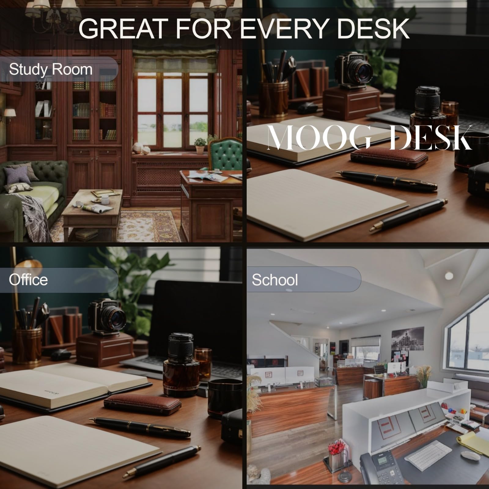 Premium MOOGCO Bonded Leather Desk Organizer Set - Stylish Office & Home Desk Accessories with Pen Holder, File Organizer & Notepad - Perfect for Workspace Organization, Executive Gifts & Home Office Decor