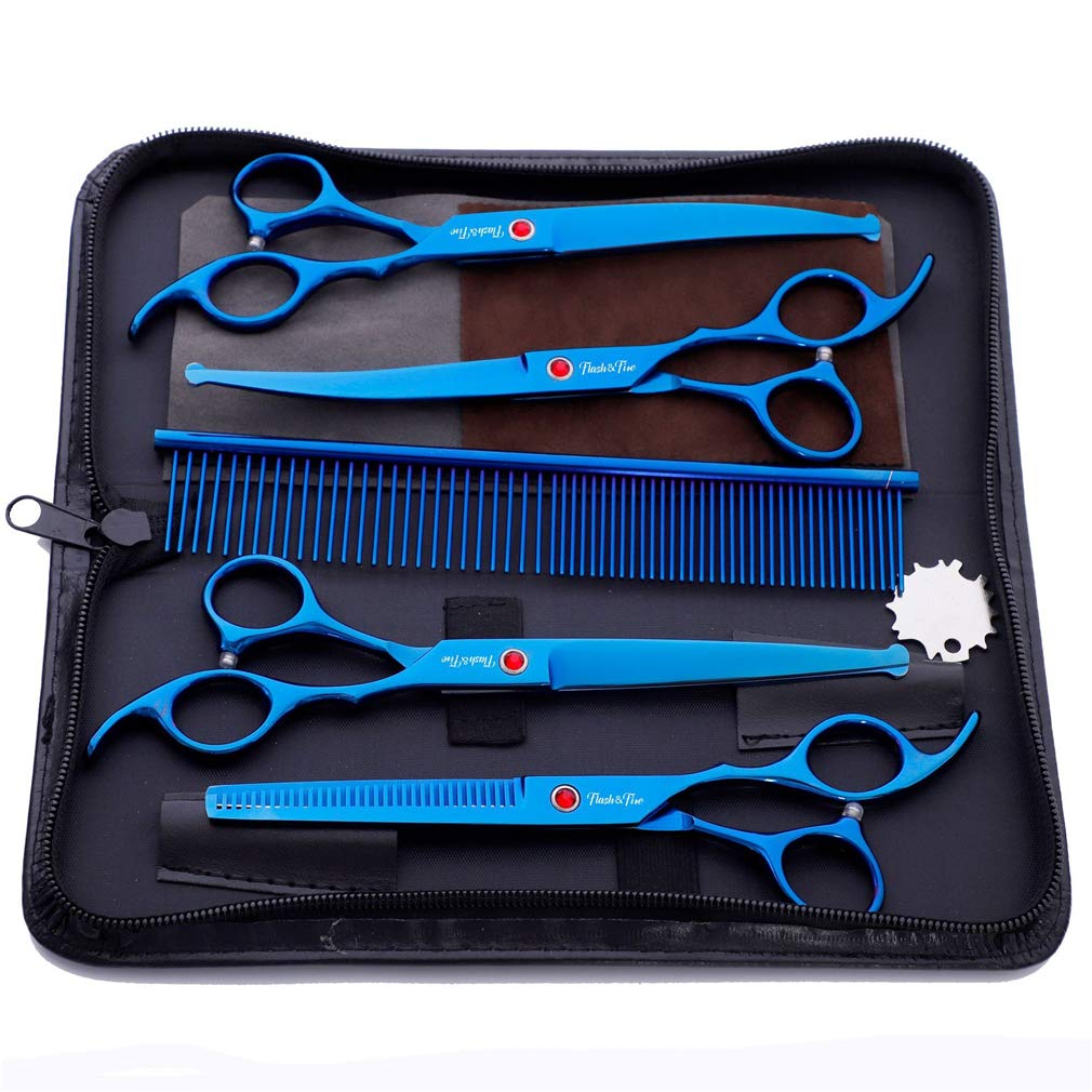Premium 4-Piece Stainless Steel Pet Grooming Scissors Set - Professional Round Tip Straight & Thinning Shears for Dogs, Cats & Small Animals | Perfect for Home Grooming, Trimming & Styling Pets' Fur