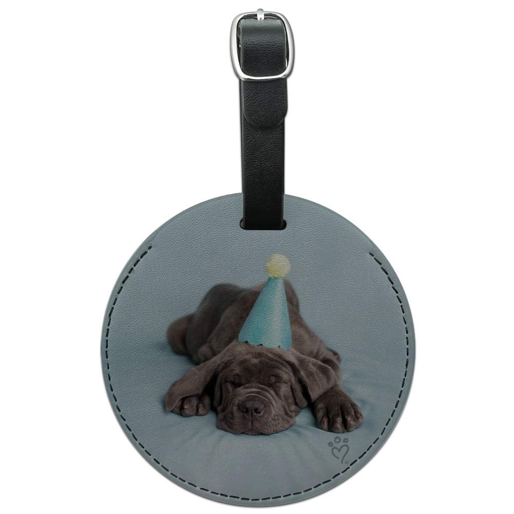 Neapolitan Mastiff Dog Birthday Party Round Leather Luggage Tag & ID Card Holder - Perfect for Travel, Pet Identification, and Special Occasion Gifts