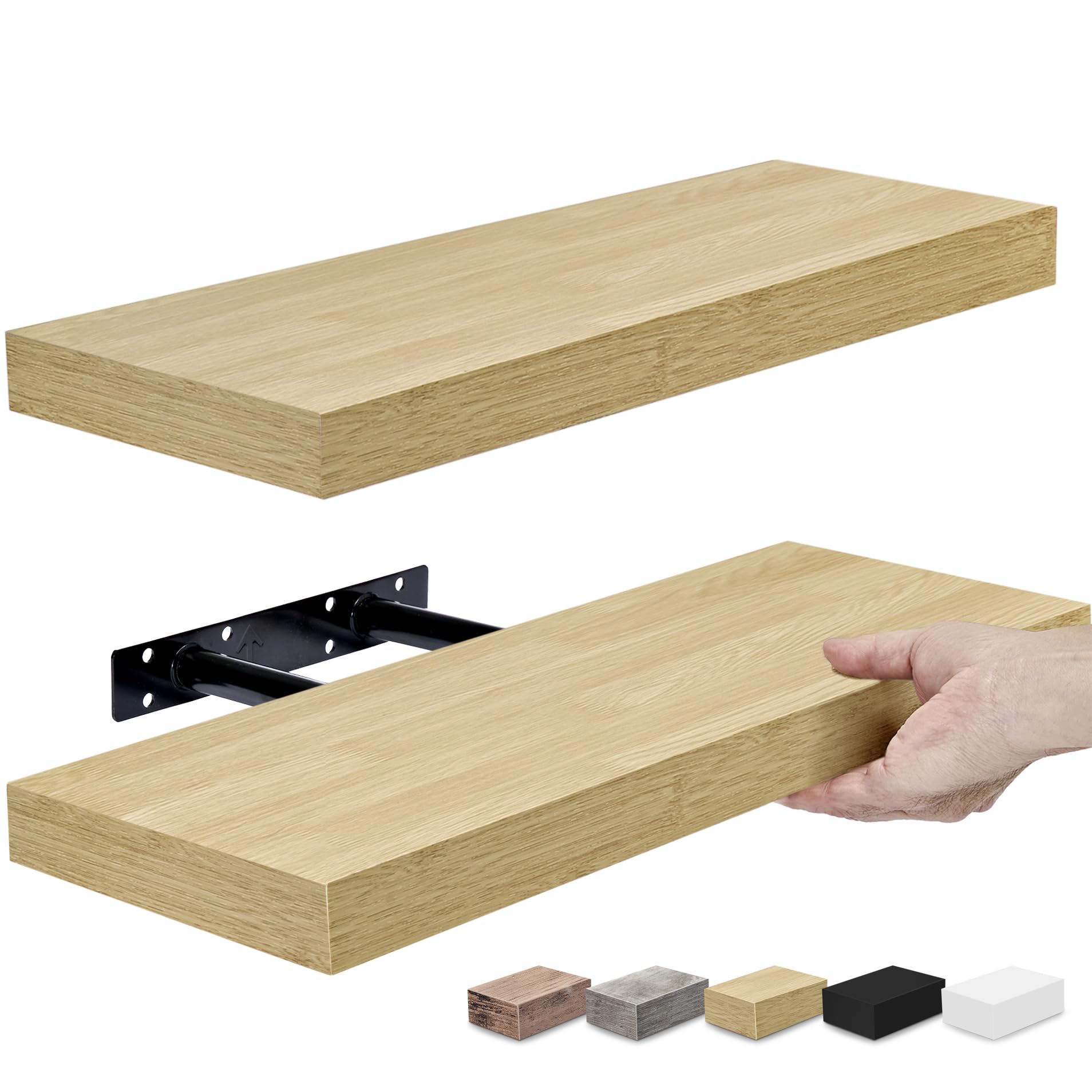 Sorbus Floating Shelves for Wall - 2 Pack Maple Wood Wall Mounted Shelves for Bathroom, Kitchen, Bedroom - Over Toilet Storage & Hanging Book Shelf - Perfect for Home Decor, Living Room Organization & Small Space Storage Solutions