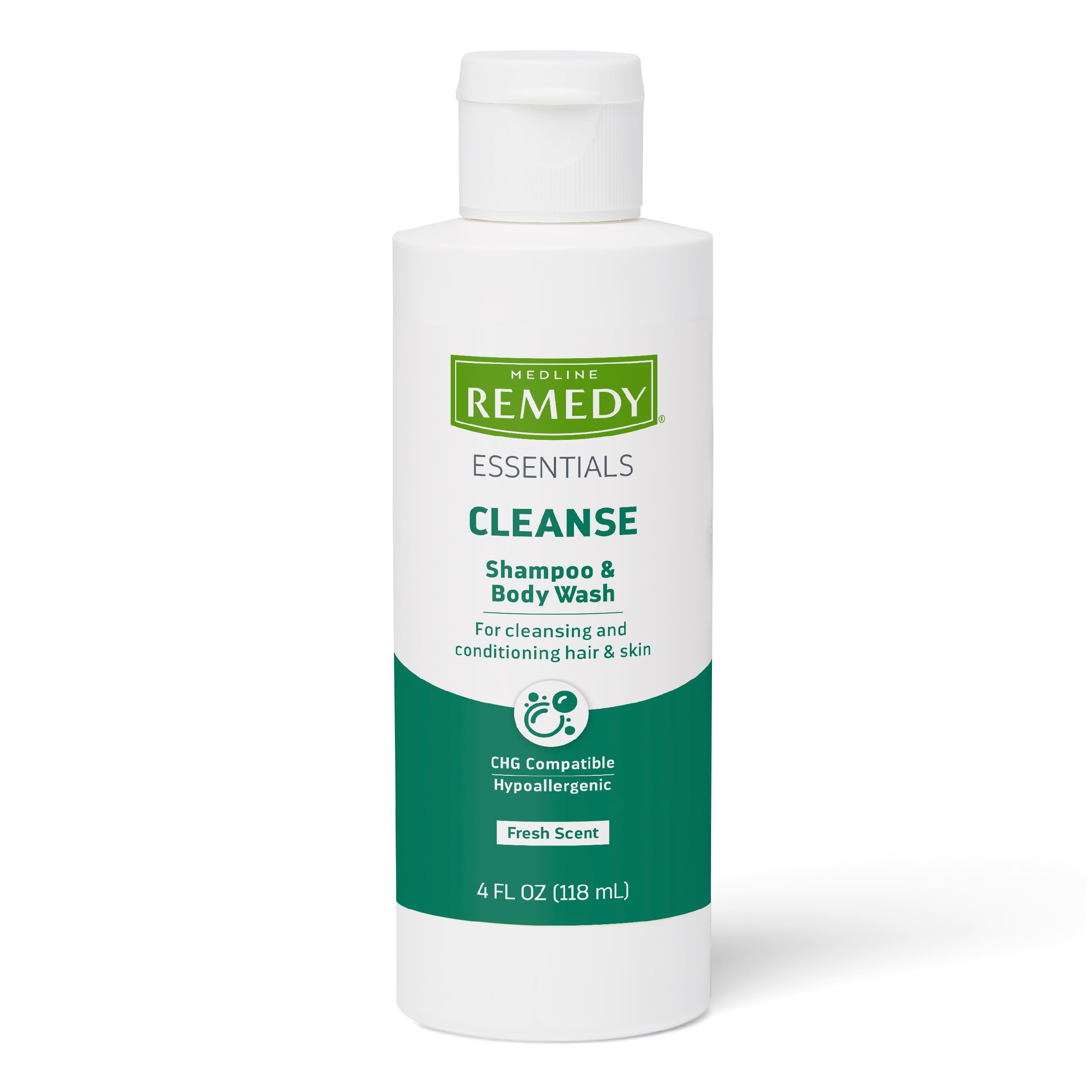 Medline Remedy Essentials Shampoo and Body Wash (4 fl oz) - Aloe Vera Infused Full Body Cleanser for Adults & Seniors | Gentle Rinse Gel for Bath, Shower & Bedside Care | Ideal for Sensitive Skin & Daily Hygiene