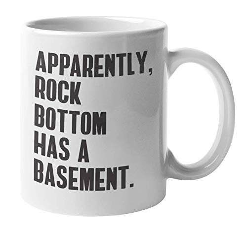 Rock Bottom Has Basement Sobriety & Recovery Coffee Mug - 11oz Inspirational Gift for Alcoholics Anonymous, AA Meetings & Sober Living - Perfect for Tea & Coffee Lovers in Recovery
