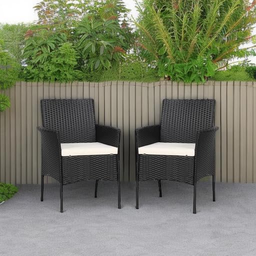 2PCS Rattan Patio Chair Set with Cushions & Armrests - Lightweight Outdoor Deck Chairs for Backyard, Balcony, Poolside, Garden - Easy Assembly & Weather-Resistant - Perfect for Relaxing, Sunbathing or Entertaining Guests