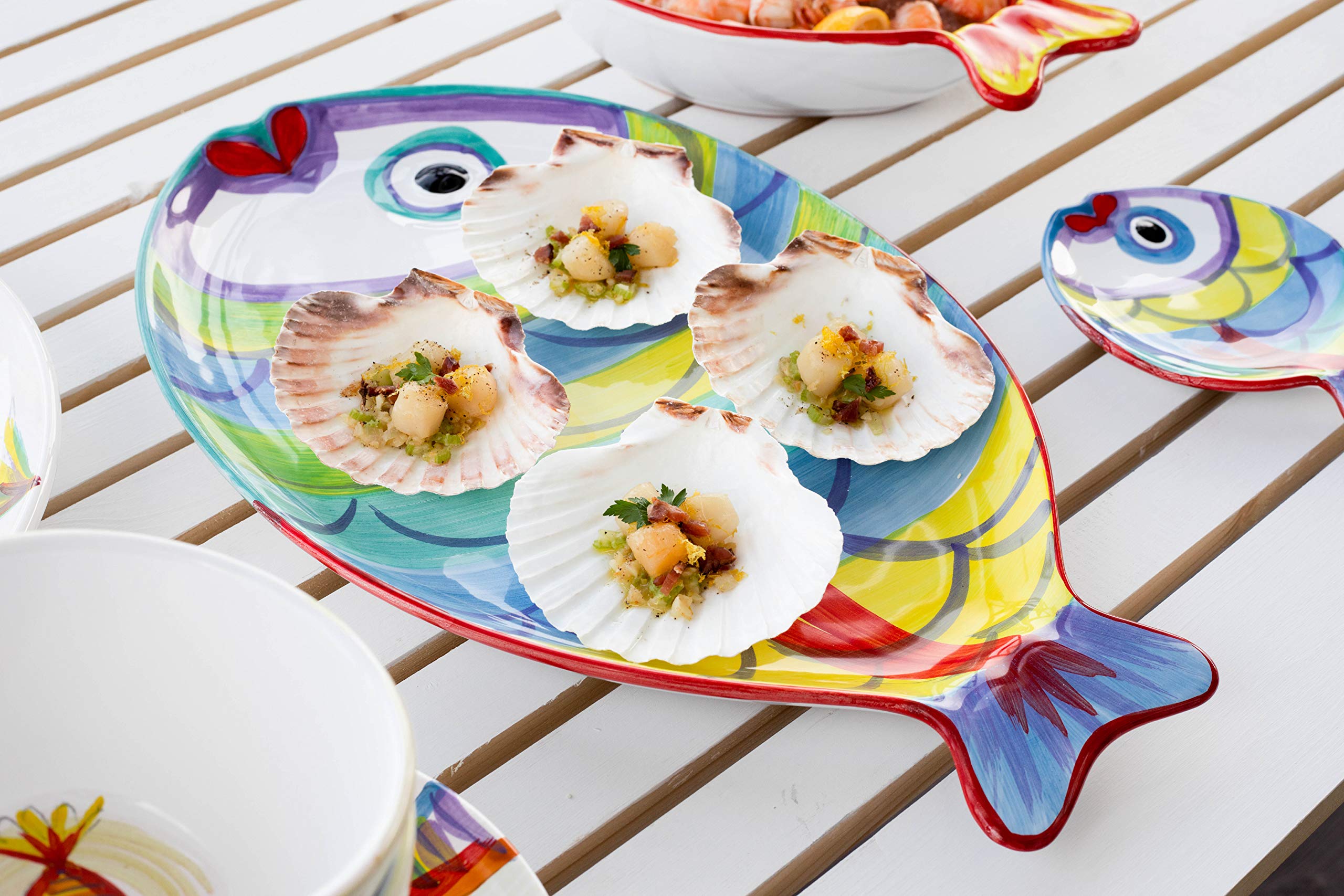 Vietri Pesci Colorati Figural Fish Platter - Handcrafted Earthenware Serving Plate for Steak, Salad, Dessert & Snacks | Perfect for Dinner Parties, Seafood Displays & Coastal-Themed Entertaining