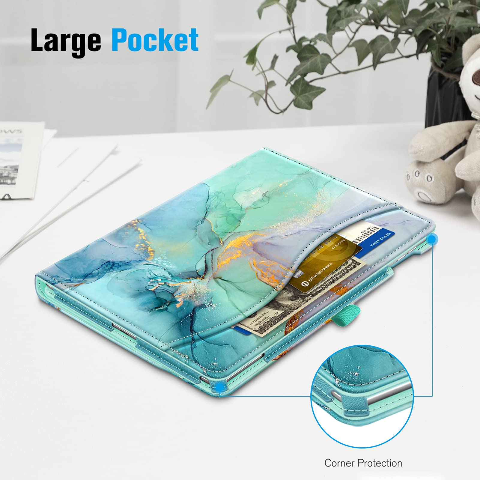 Fintie Protective Case for iPad Pro 9.7 Inch (2016 Model) - Slim Folio Cover with Corner Protection, Multi-Angle Stand, Built-in Pencil Holder & Auto Wake/Sleep Function - Emerald Marble Design - Perfect for Work, Study & Travel