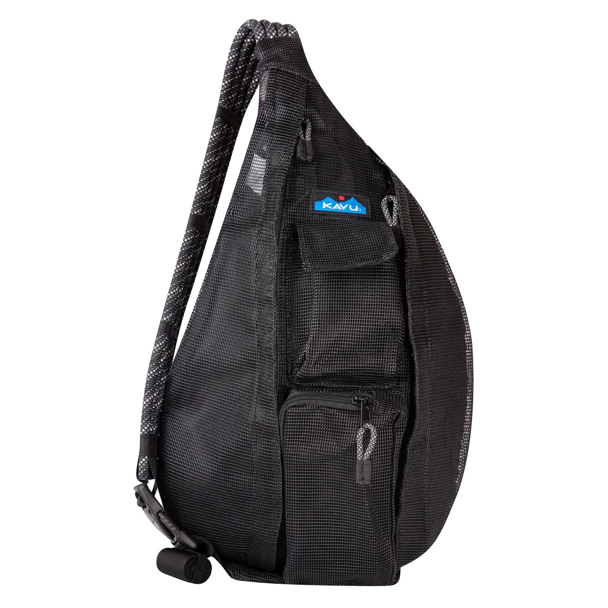 KAVU Beach Rope Bag Mesh Crossbody Sling Backpack - Lightweight & Durable for Travel, Hiking, Festival & Outdoor Adventures (Black)