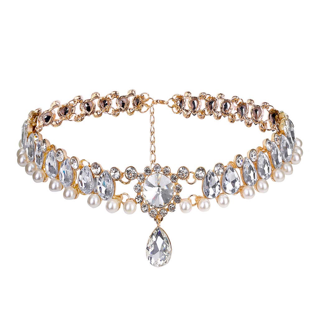 Hmlai Women's Punk Style Pearl Crystal Rhinestone Golden Chain Necklace Choker - Elegant Gothic Jewelry Gift for Girlfriend, Birthday, Party, Wedding | Perfect for Punk Fashion, Night Out, and Special Occasions