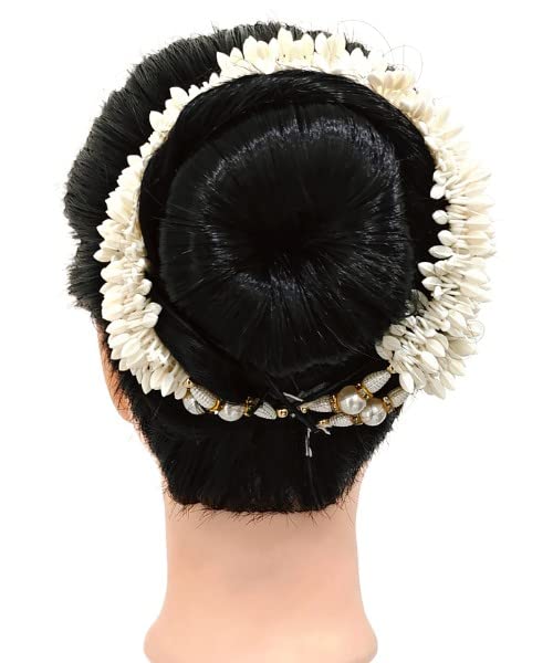 Neaama Hair and Beyond Silver Pearl Mogra Buds Gajra Hair Accessories for Women & Girls - Traditional Indian Floral Hair Jewelry for Weddings, Parties & Festivals (Pack of 1)