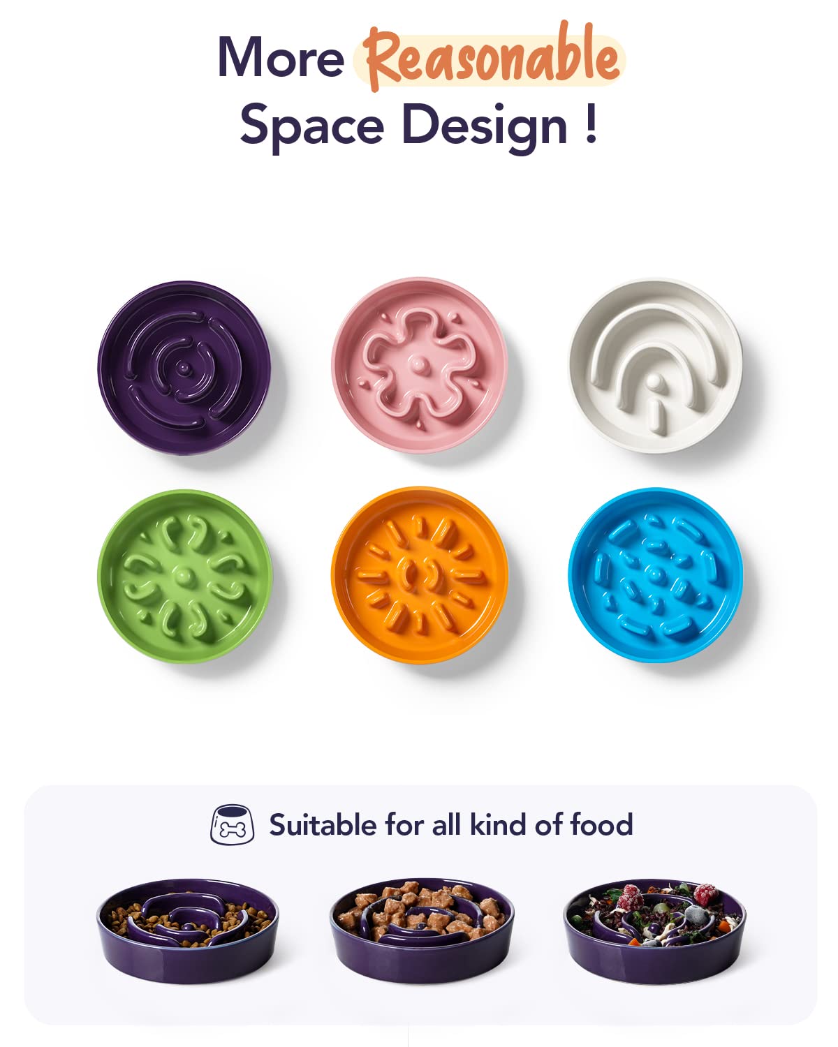 LE TAUCI Ceramic Slow Feeder Dog Bowl for Small Breeds - 0.6 Cup Puzzle Food Dish for Fast Eating Dogs & Cats - Purple - Perfect for Mealtime Portion Control and Digestion Aid