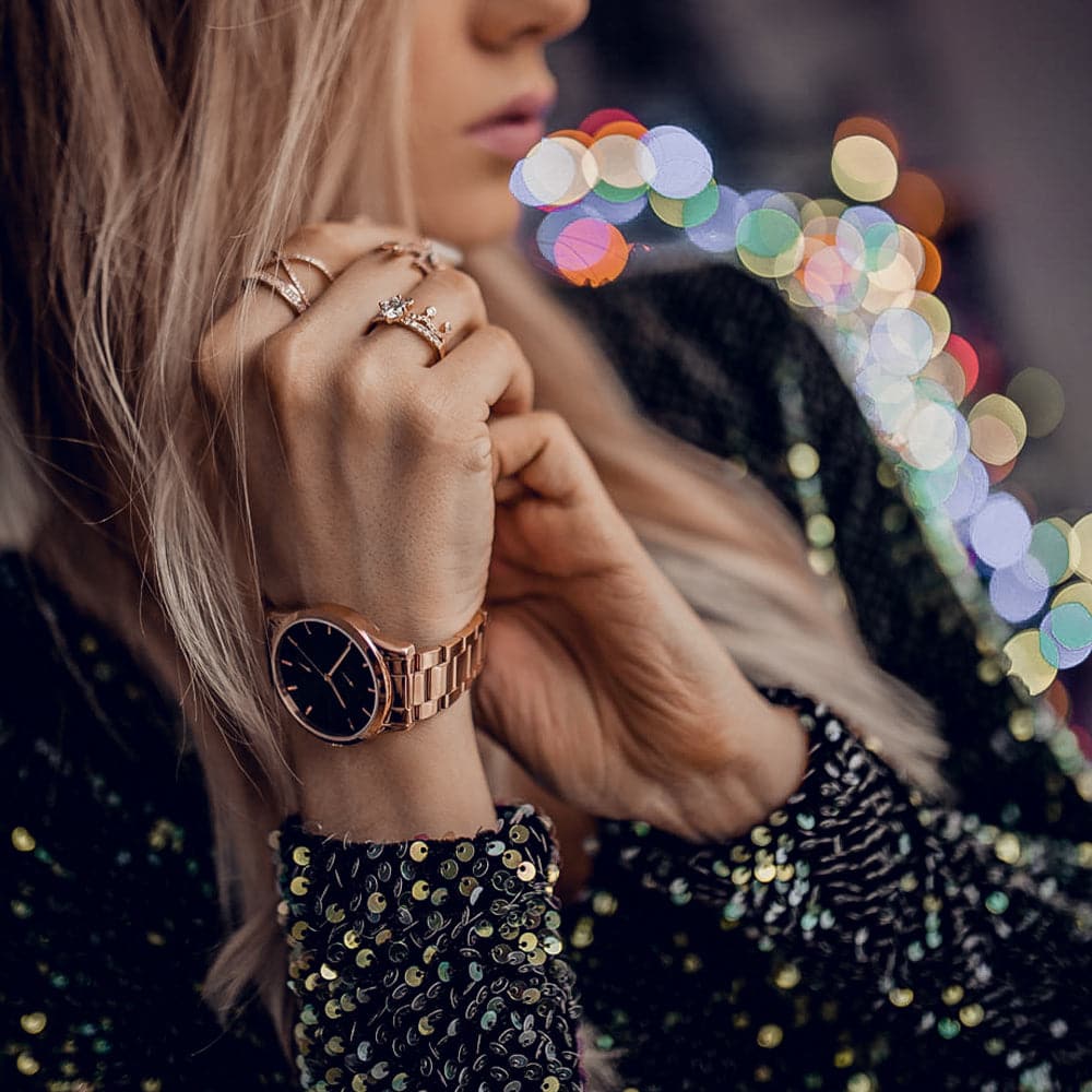 ARIES GOLD ENCHANT LIBERTY Rose Gold Stainless Steel Women's Watch L 5031 RG BK - Elegant Timepiece for Business, Party & Everyday Wear
