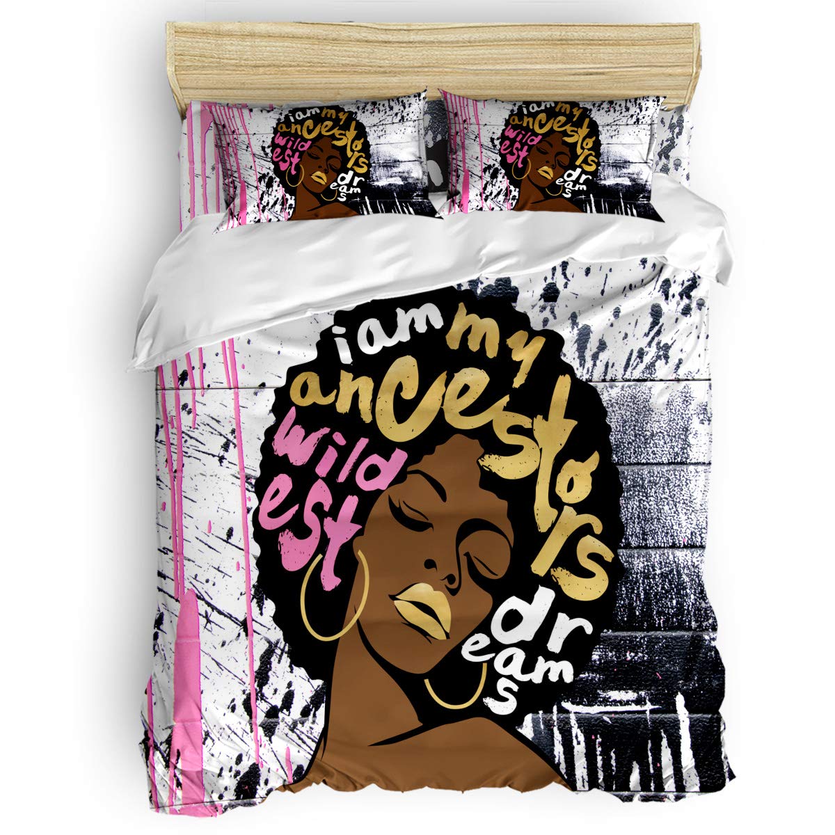 Laibao Home 4-Piece Bedding Set - Soft Twin Size Sheets, Duvet Cover & Pillowcases with African Women Lips Graffiti Print for Kids/Teens/Adults - Perfect for Dorm Rooms, Guest Beds & Modern Bedrooms