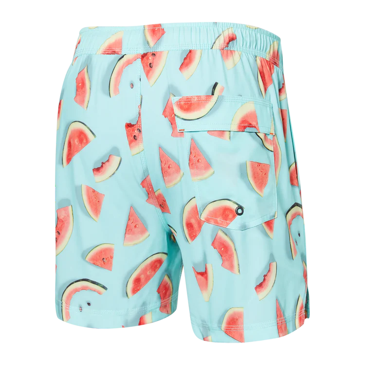 SAXX Men's 5 Inch Oh Buoy 2-in-1 Volley Swim Trunks - Quick Dry Board Shorts with Built-in Liner for Swimming, Beach & Water Sports (Watermelon Print)