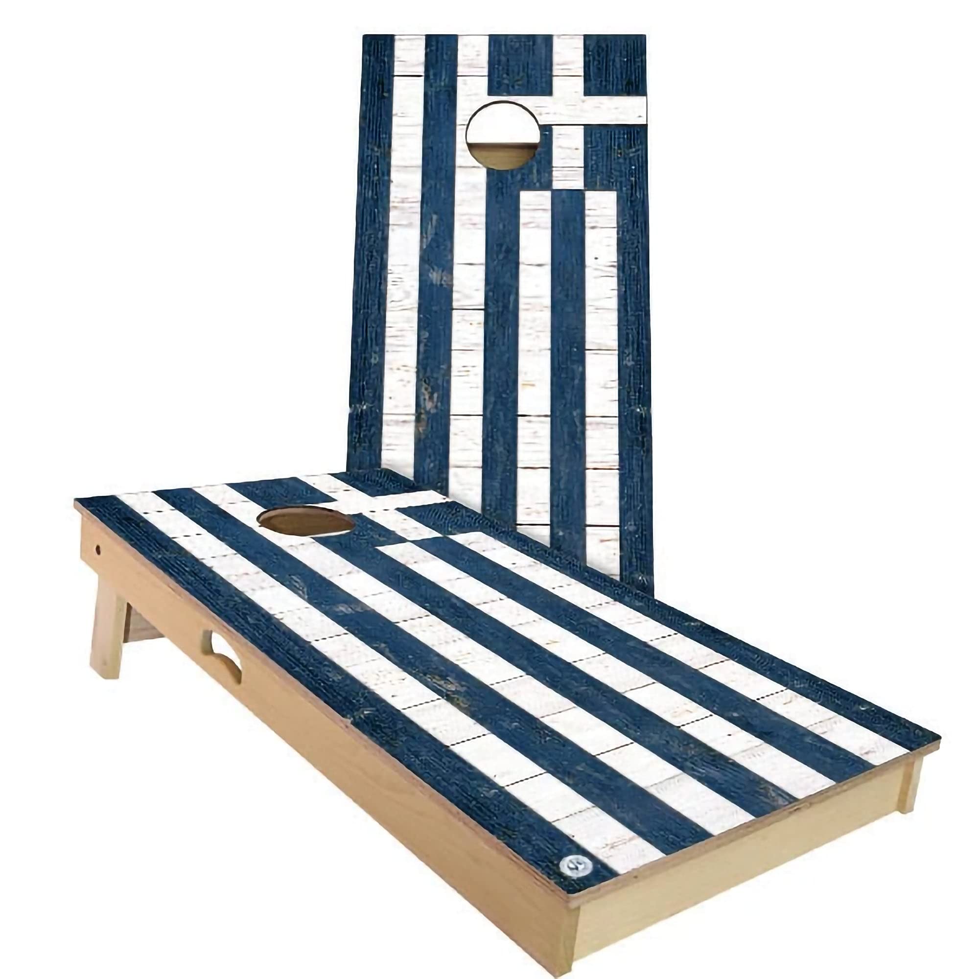 Skip's Garage Greece Flag Cornhole Set - Solid Wood Custom Cornhole Boards Made in USA - Choose Size & Accessories - Perfect for Tailgating, Backyard BBQs & Greek-Themed Parties