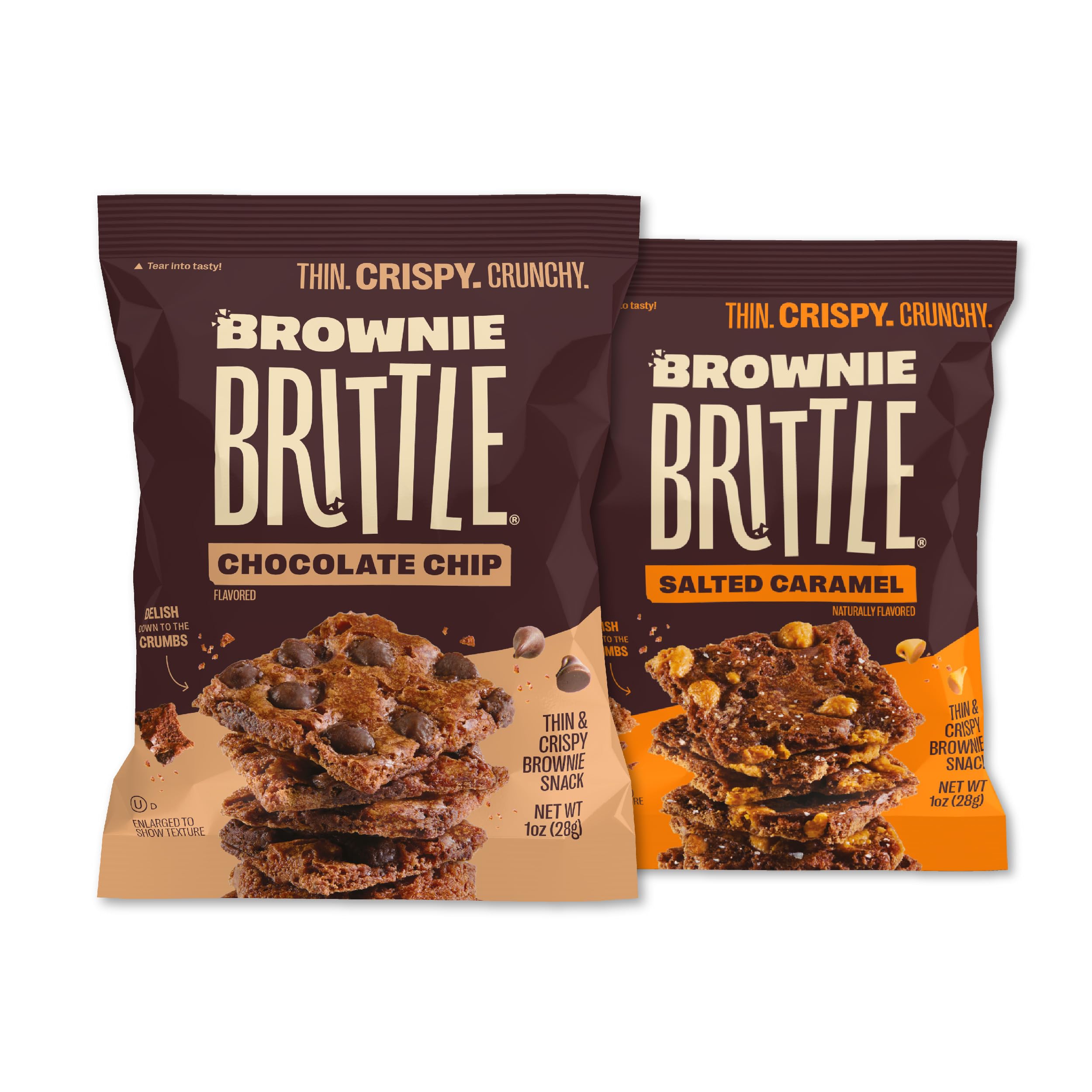 Brownie Brittle - Chocolate Chip & Salted Caramel Thin Crispy Cookies (20 Pack, 1 oz) | Gourmet Brownie Bites for Parties, Gifts & Dessert | Sweet Snack for Office, School & Movie Nights